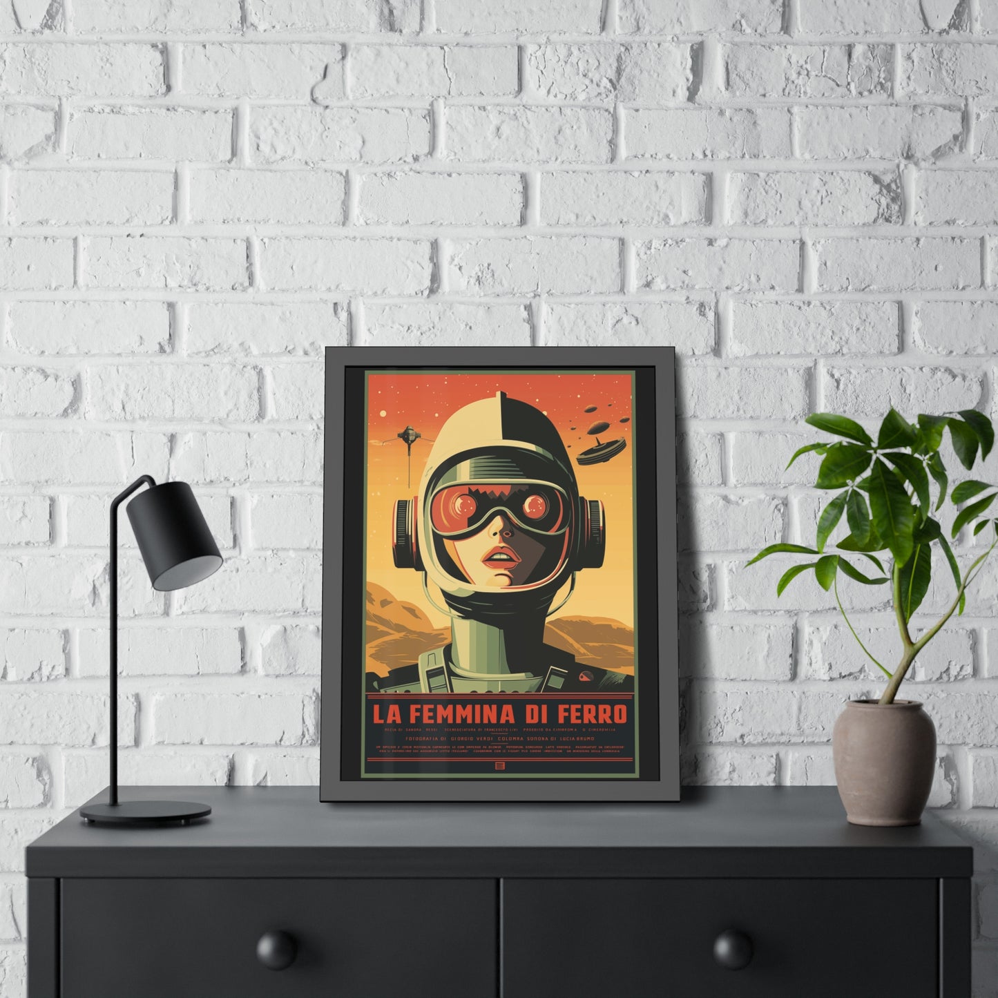 Retro Sci‑Fi Poster — "La Femmina di Ferro" Framed Art Print