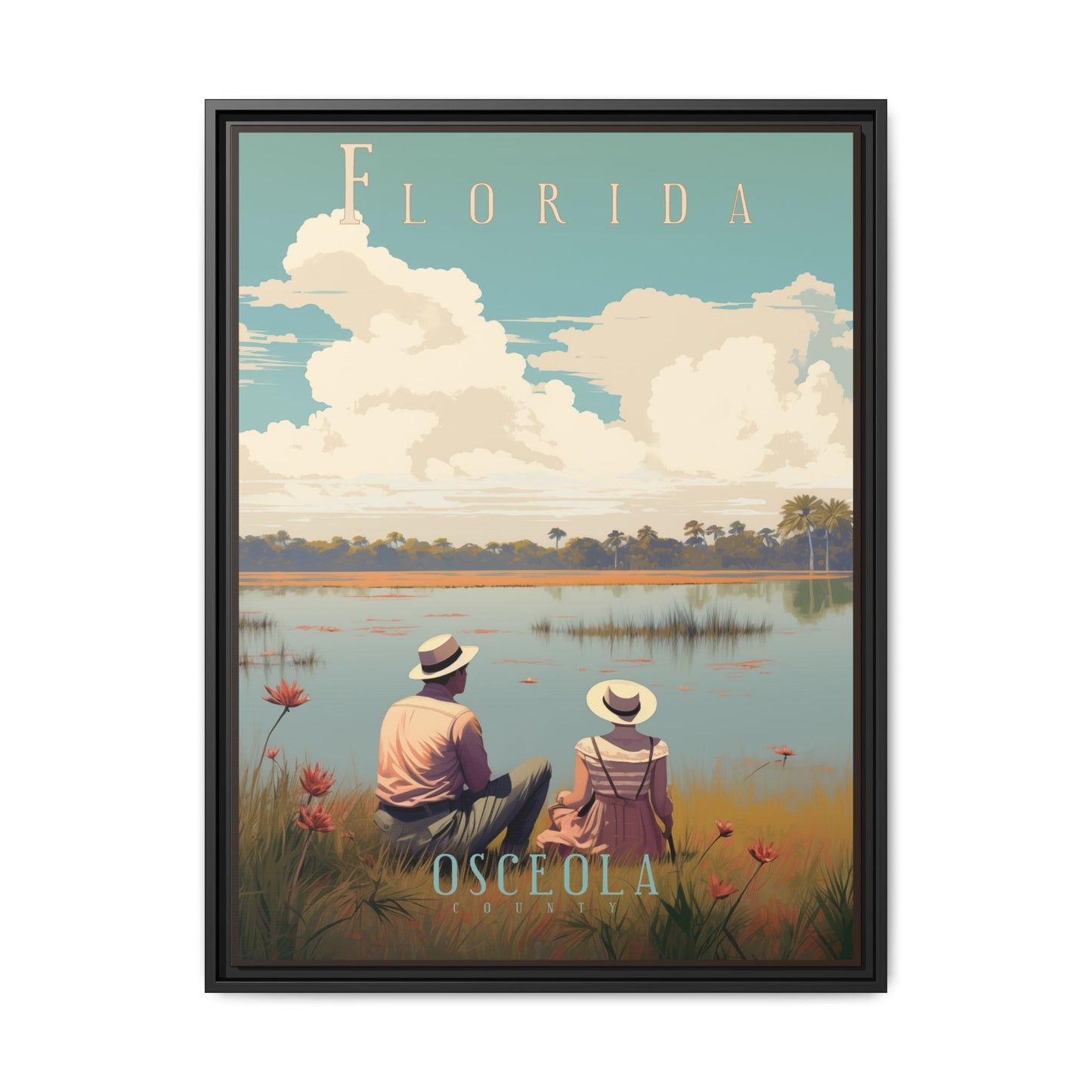 "Vintage Florida Poster - Osceola County Scenic Matte Canvas Wall Art with Black Frame" Matte Canvas, Black Frame