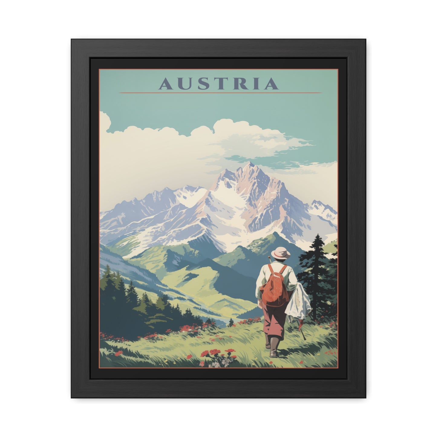 Vintage Austria Travel Poster - Alpine Hiking Scene Framed Posters