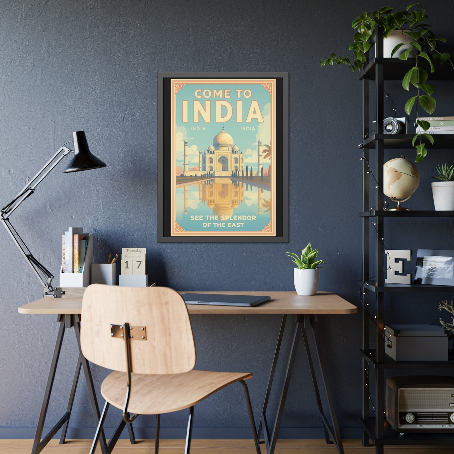 Come to India Framed Poster – Vintage Taj Mahal Travel Art Print