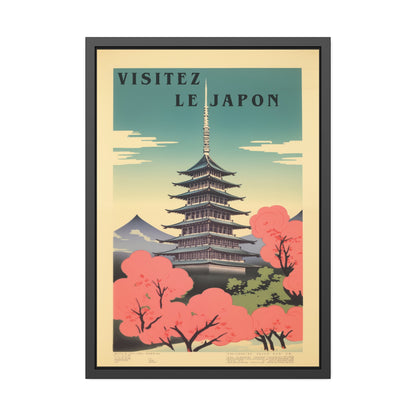 Framed Poster - "Visitez Le Japon" Vintage Travel Art (Cherry Blossom Pagoda)