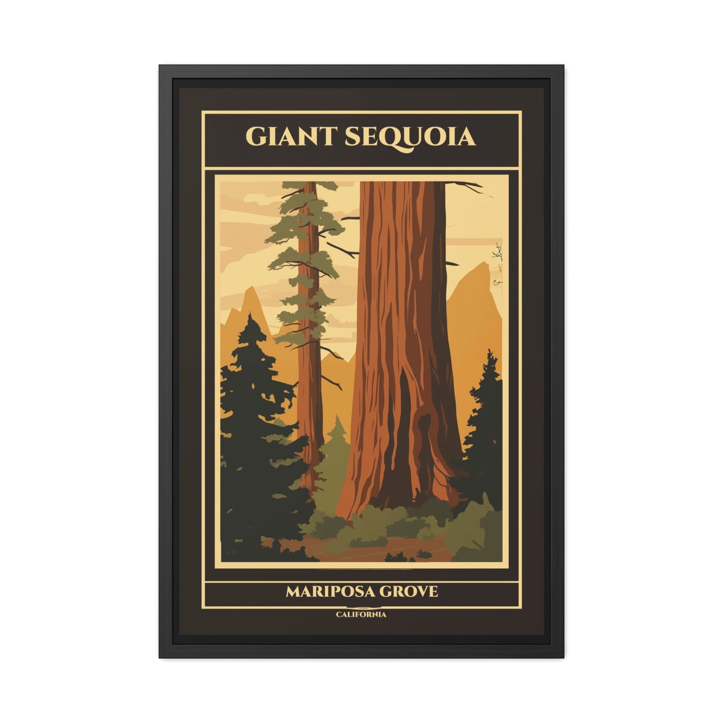 Vintage California Poster - Giant Sequoia Trees of Mariposa Grove, Yosemite National Park Art Framed Posters