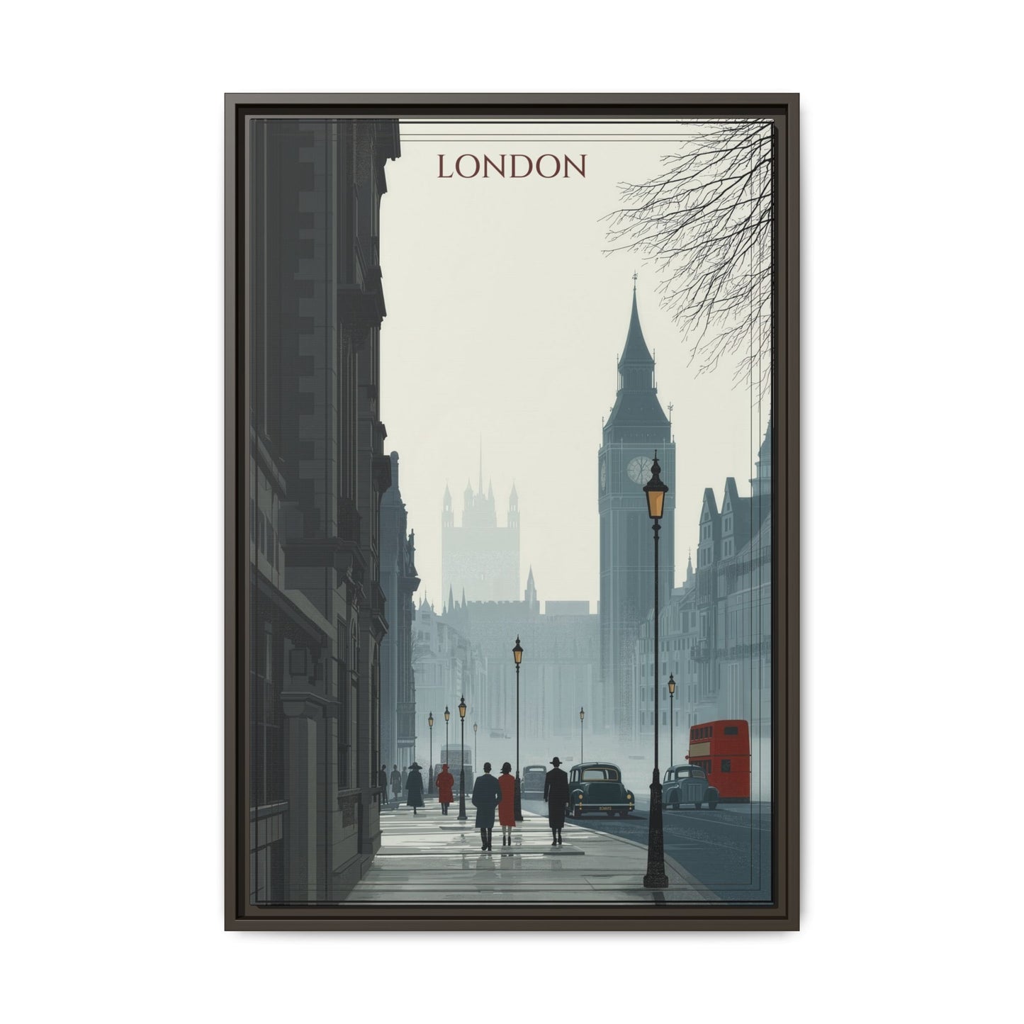 London Street Matte Canvas Print — Framed Vintage Cityscape Wall Art