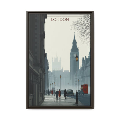 London Street Matte Canvas Print — Framed Vintage Cityscape Wall Art