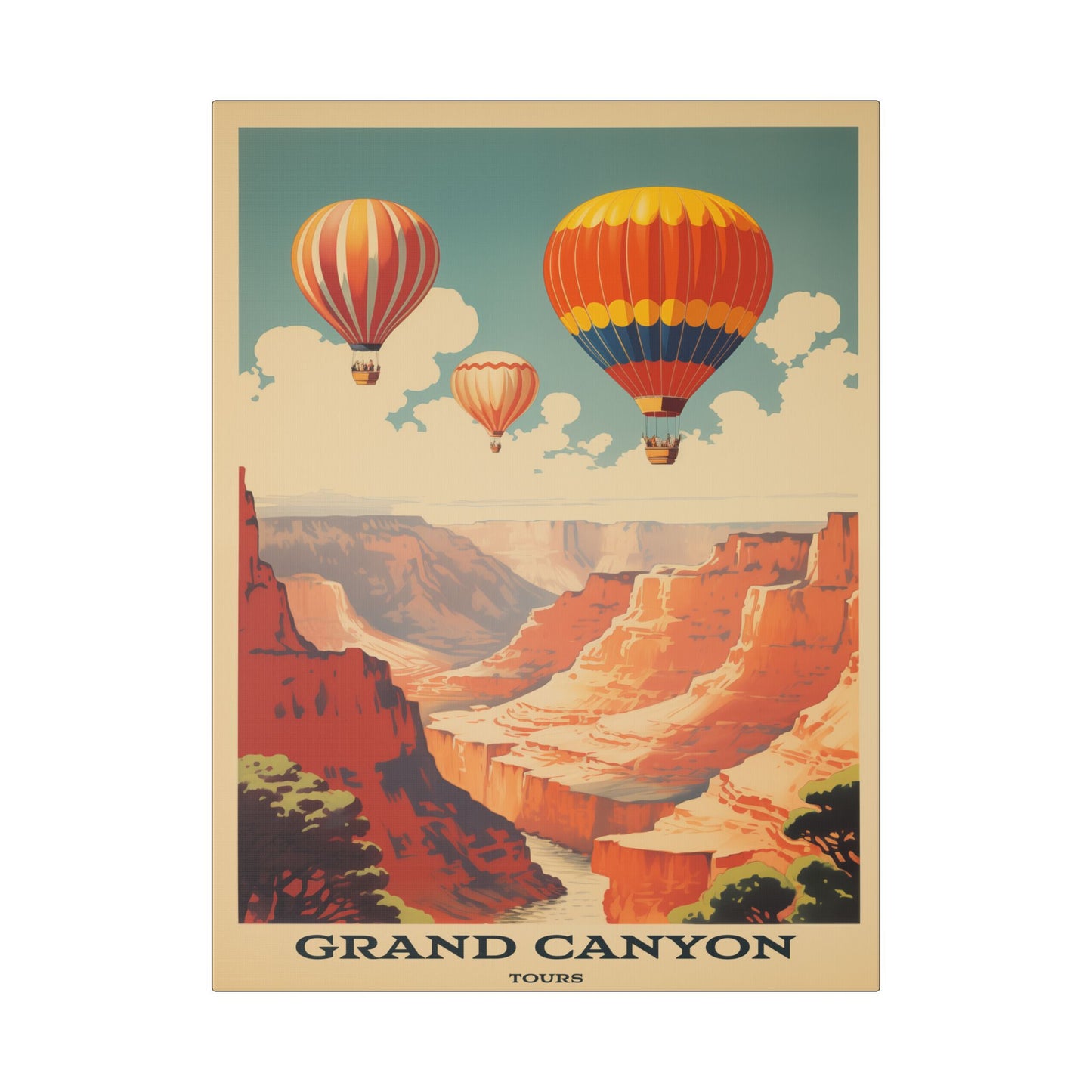 "Vintage Grand Canyon Poster - Hot Air Balloon Tour Retro Travel Art", Classic Stretched Canvas