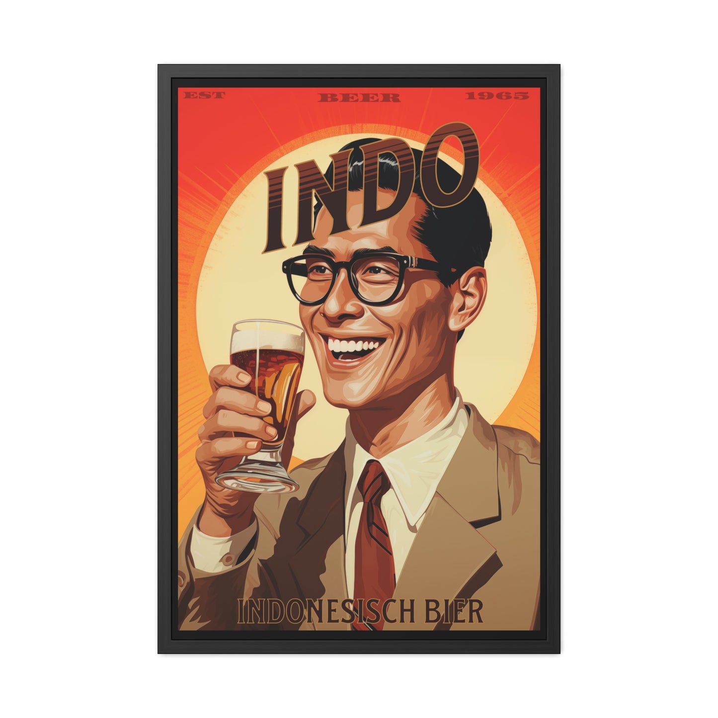 Vintage Beer Poster - Indo Bier (Indonesian Beer), Est. 1965 (German Language) Framed Posters