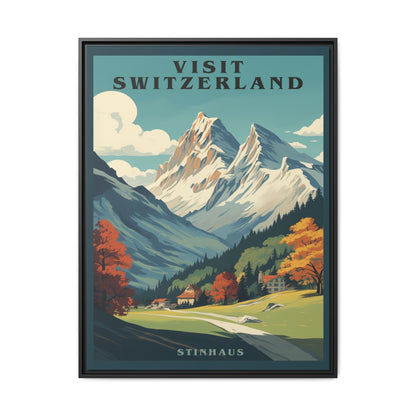 "Visit Switzerland Vintage Poster | Matte Canvas with Black Frame"