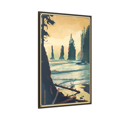 Framed Coastal Cliff Canvas Print — Vintage Seascape Wall Art