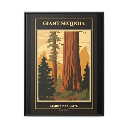 "Vintage Giant Sequoia Poster - Mariposa Grove, California Matte Canvas Wall Art with Black Frame" Matte Canvas, Black Frame
