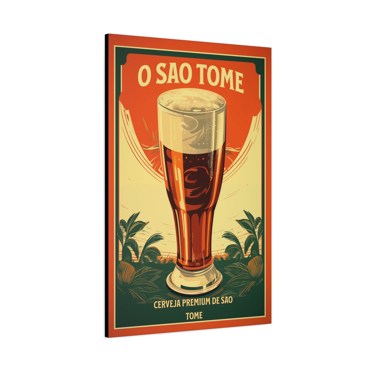 "Vintage São Tomé Beer Poster - Premium Cerveja de São Tomé Frameless Stretched Matte Canvas"
