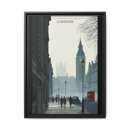 London Street Matte Canvas Print — Framed Vintage Cityscape Wall Art