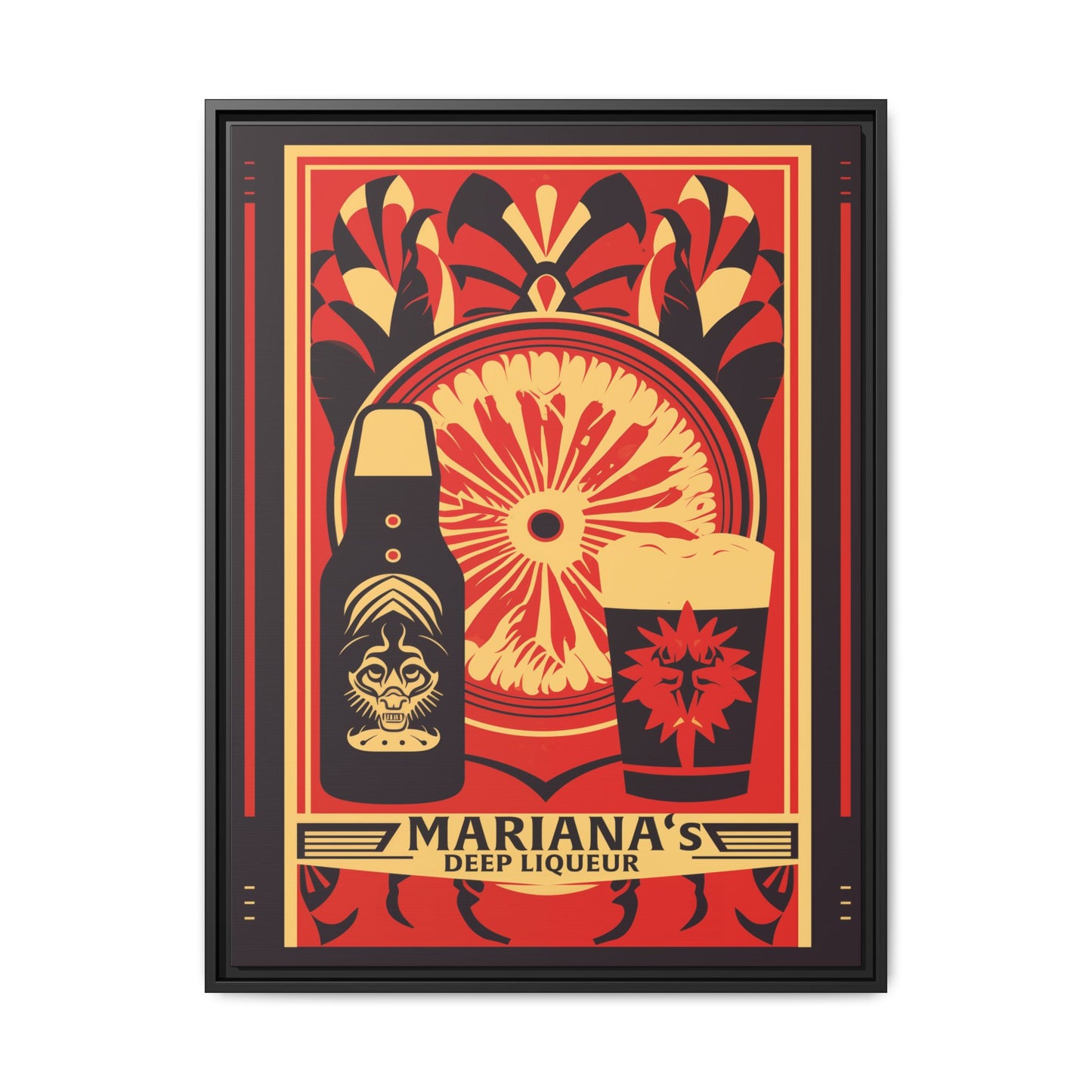 "Vintage Mariana's Deep Liqueur Poster - Bold Citrus Matte Canvas Wall Art with Black Frame" Matte Canvas, Black Frame