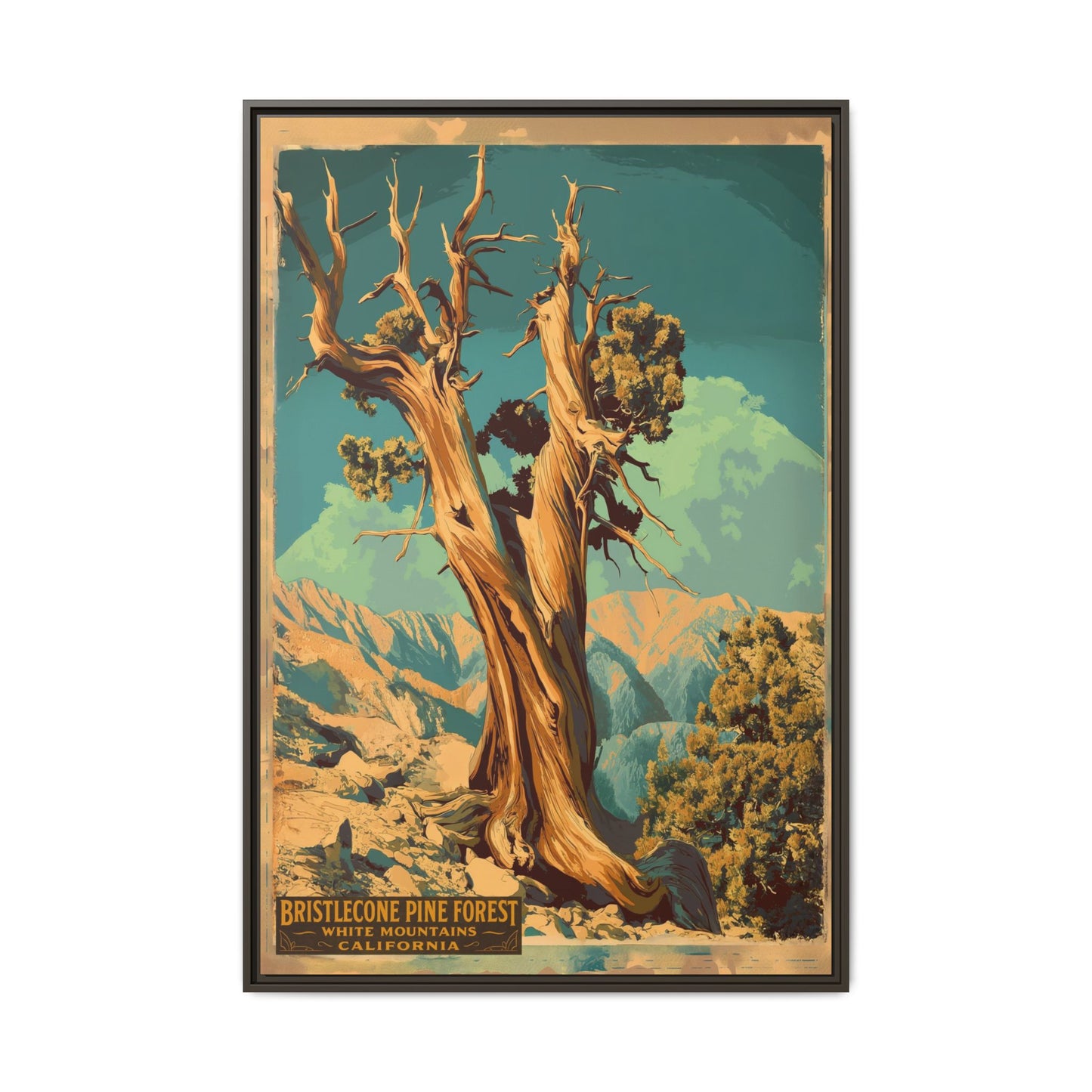 Bristlecone Pine Forest Vintage Travel Poster — Framed Matte Canvas Wall Art