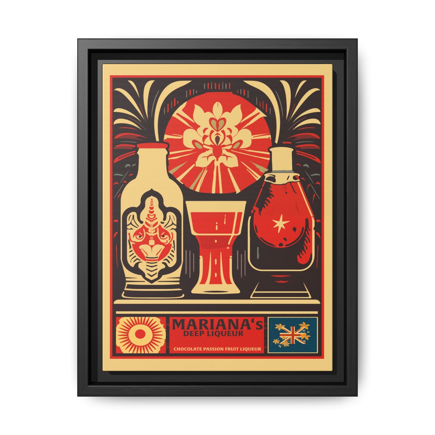"Vintage Mariana's Chocolate Passion Fruit Liqueur Poster - Matte Canvas Wall Art with Black Frame" Matte Canvas, Black Frame