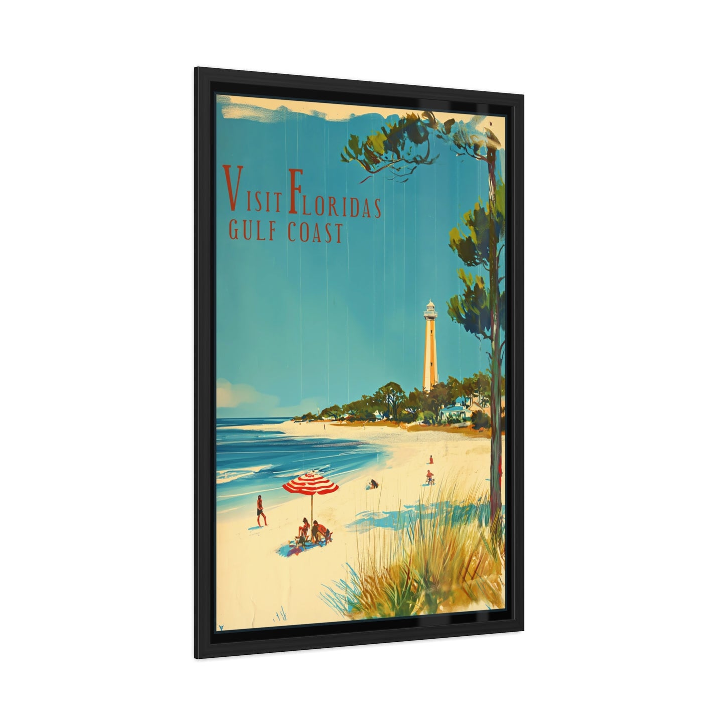 "Visit Florida’s Gulf Coast - Vintage Beach Scene Framed Poster"