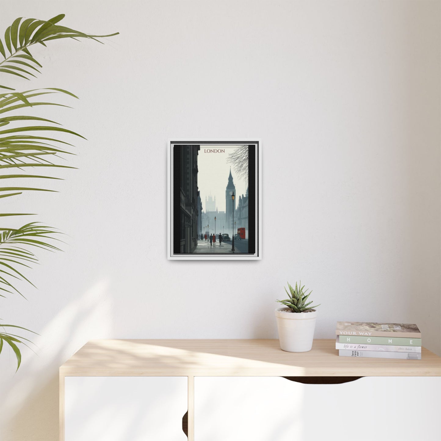 London Street Matte Canvas Print — Framed Vintage Cityscape Wall Art