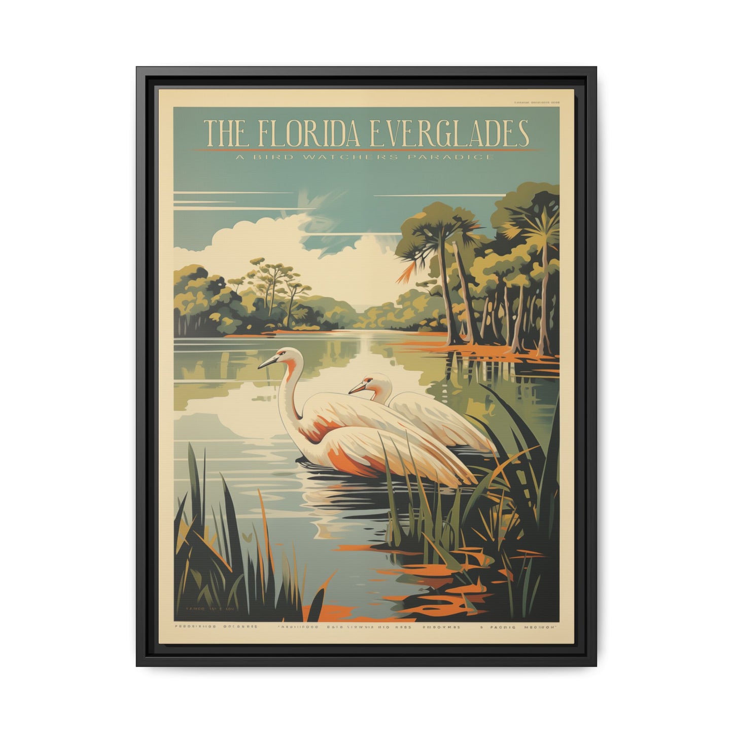 "Vintage Florida Everglades Poster - A Bird Watcher’s Paradise Matte Canvas Wall Art with Black Frame"Matte Canvas, Black Frame