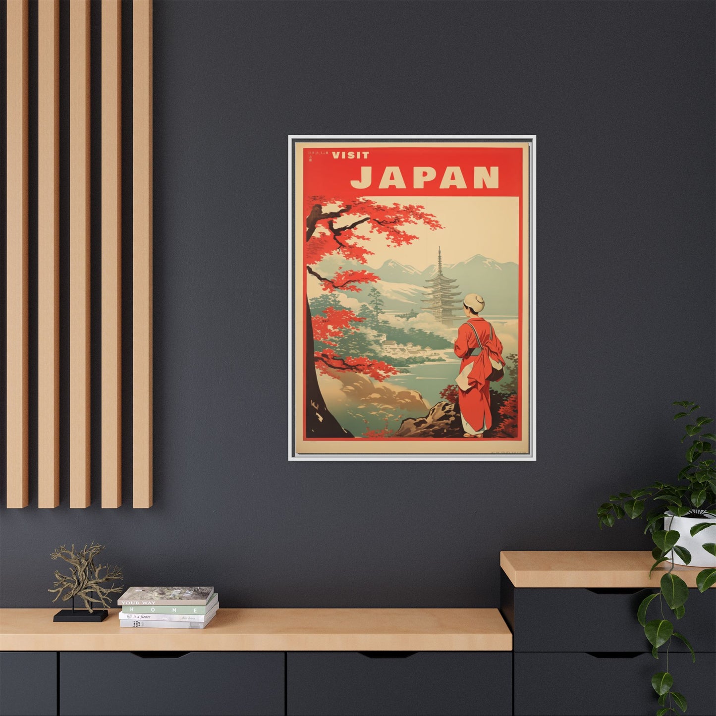 Visit Japan Vintage Travel Poster Matte Canvas Print (Framed)