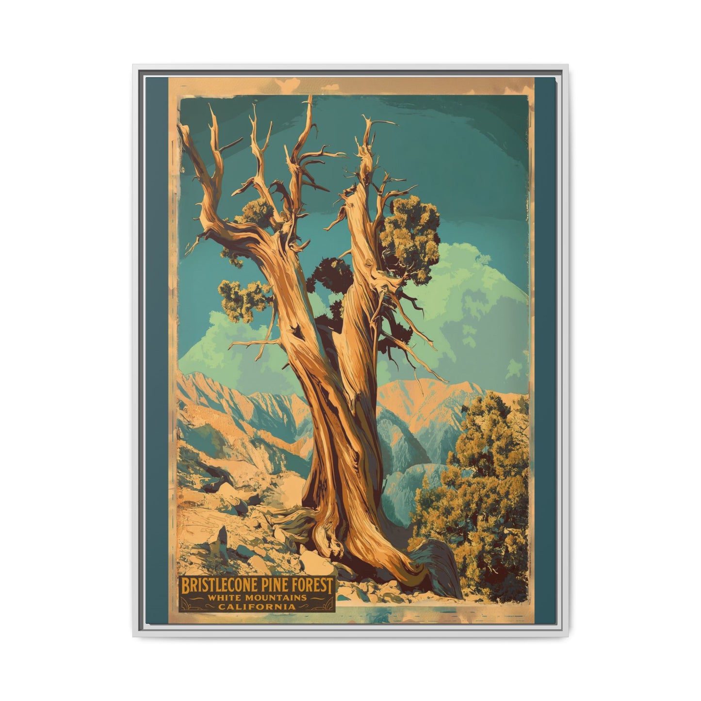 Bristlecone Pine Forest Vintage Travel Poster — Framed Matte Canvas Wall Art