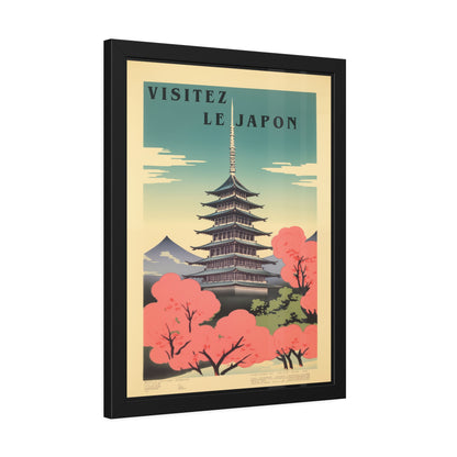 Framed Poster - "Visitez Le Japon" Vintage Travel Art (Cherry Blossom Pagoda)