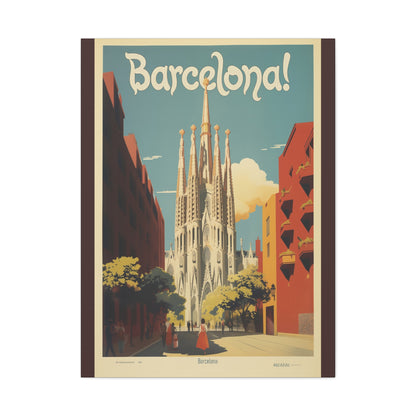 Barcelona Travel Poster Matte Canvas Print - Stretched Wall Art