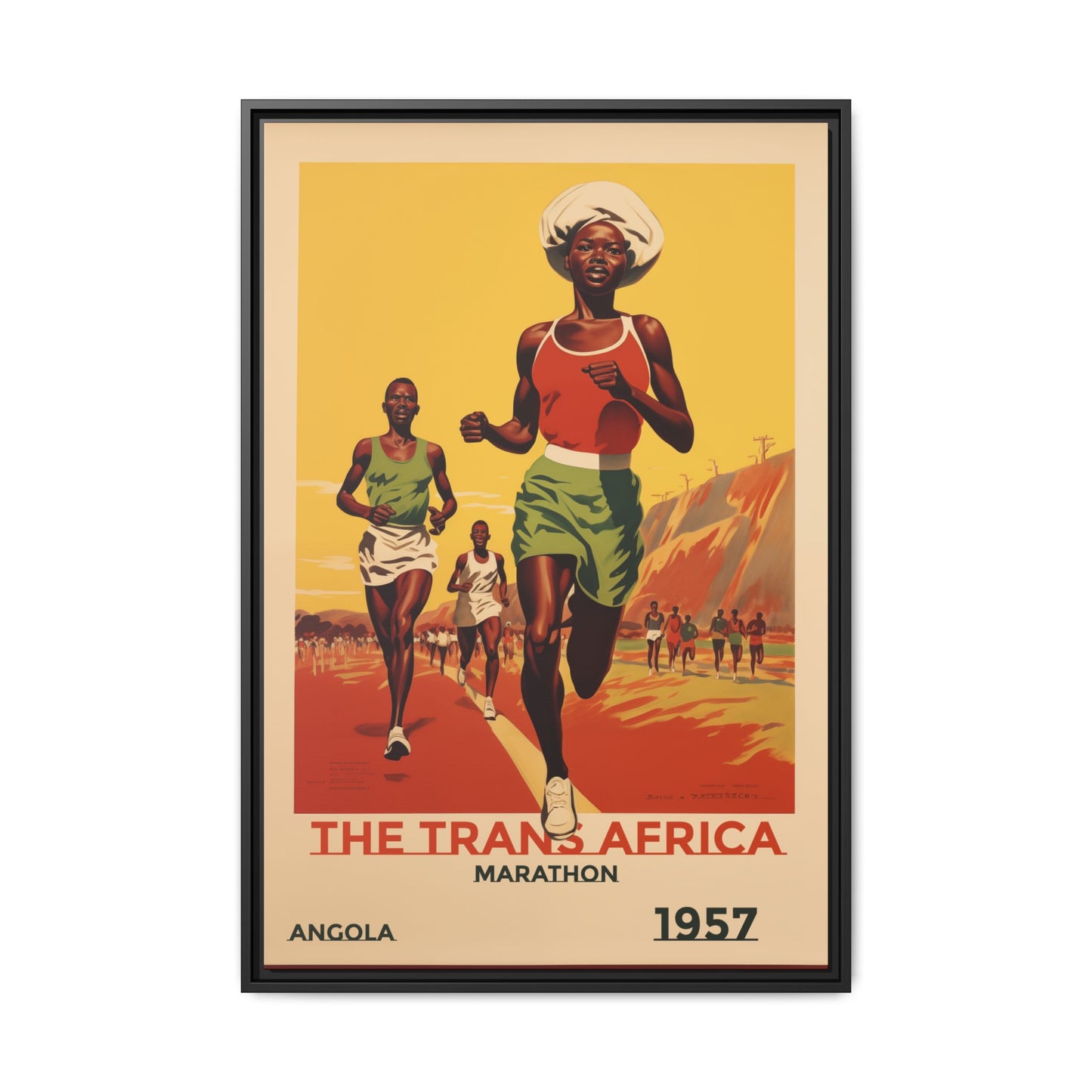 "The Trans Africa Marathon – Vintage Angola Sports Canvas (1957)"Matte Canvas, Black Frame