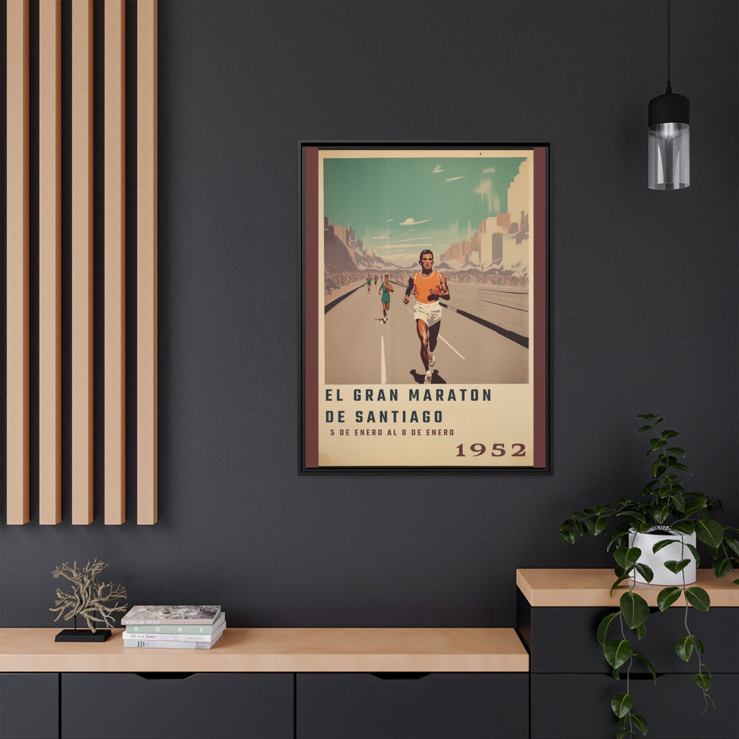 "El Gran Maratón de Santiago – Vintage Marathon Canvas (1952)"Matte Canvas, Black Frame