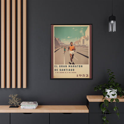 "El Gran Maratón de Santiago – Vintage Marathon Canvas (1952)"Matte Canvas, Black Frame