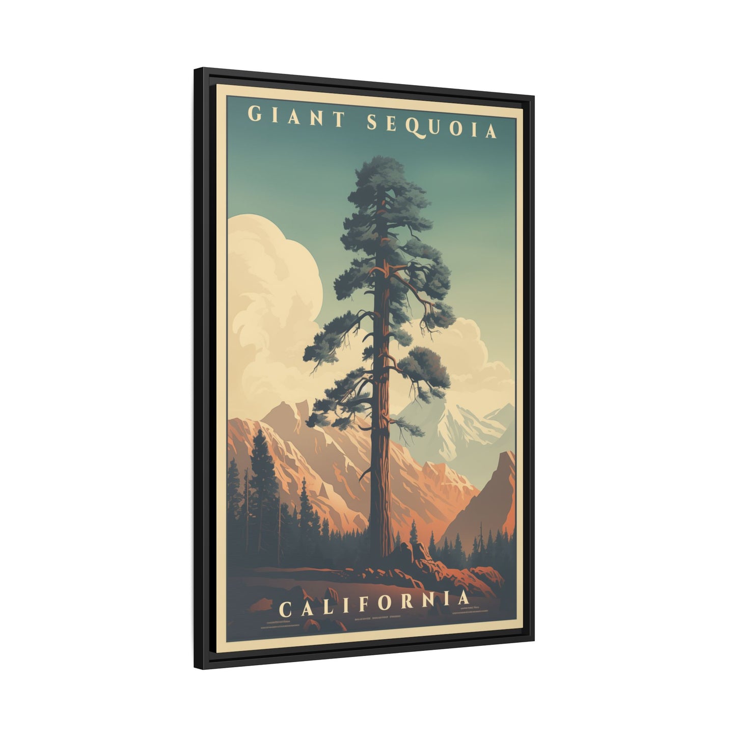 "Vintage Giant Sequoia Poster - California Matte Canvas Wall Art with Black Frame" Matte Canvas, Black Frame