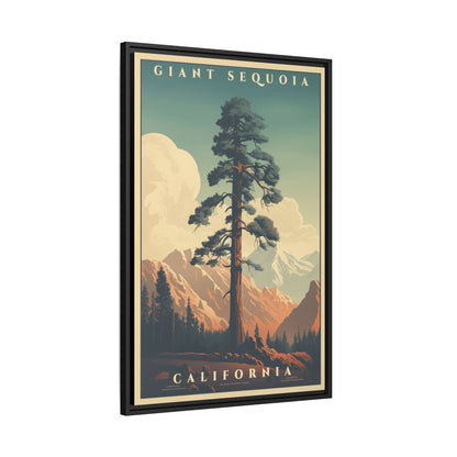 "Vintage Giant Sequoia Poster - California Matte Canvas Wall Art with Black Frame" Matte Canvas, Black Frame