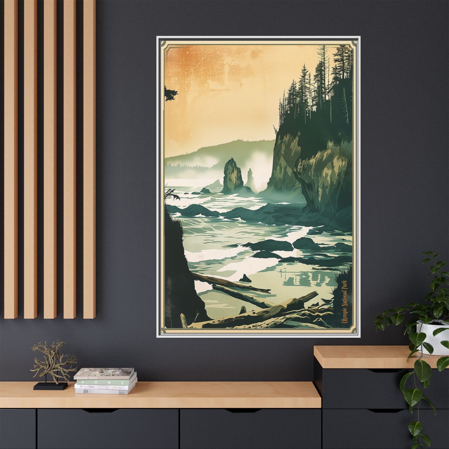 Framed Coastal Cliff Canvas Print — Vintage Seascape Wall Art
