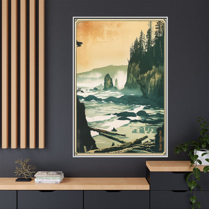 Framed Coastal Cliff Canvas Print — Vintage Seascape Wall Art