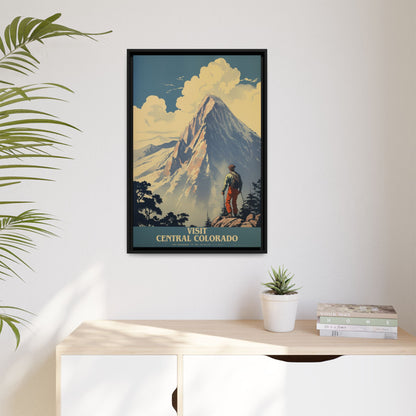 "Vintage Central Colorado Travel Poster - Matte Canvas Wall Art with Black Frame" Matte Canvas, Black Frame