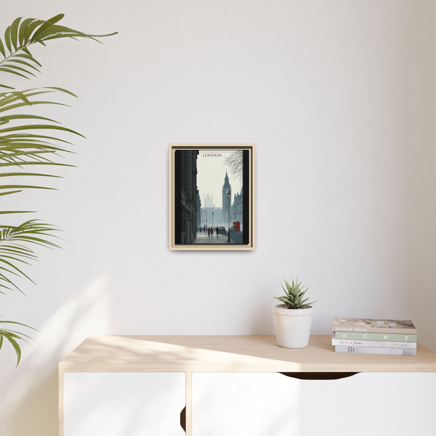 London Street Matte Canvas Print — Framed Vintage Cityscape Wall Art