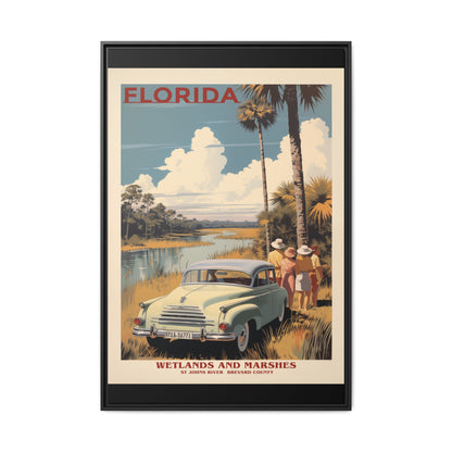 "Vintage Florida Poster - Wetlands and Marshes St. Johns River Matte Canvas Wall Art with Black Frame" Matte Canvas, Black Frame