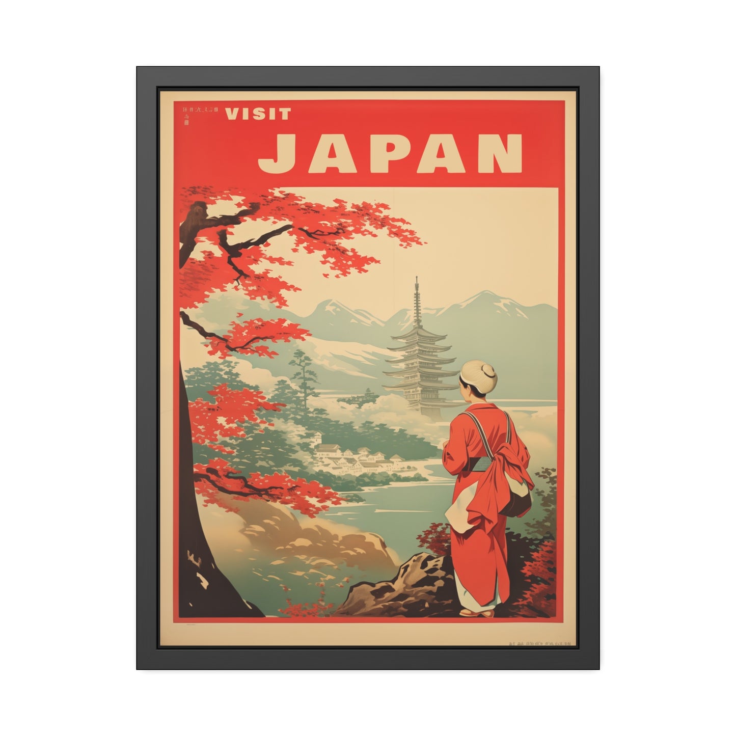 Visit Japan Vintage Travel Poster — Framed Paper Poster