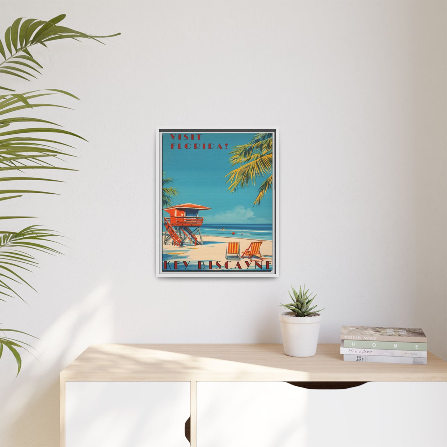 Key Biscayne Vintage Travel Poster Matte Canvas Print — Framed “Visit Florida!” Beach Wall Art