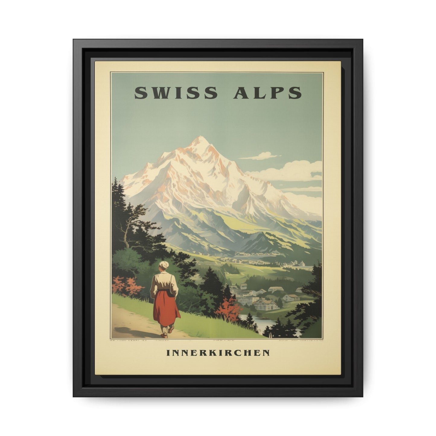 "Swiss Alps Innerkirchen Vintage Travel Poster | Matte Canvas with Black Frame"