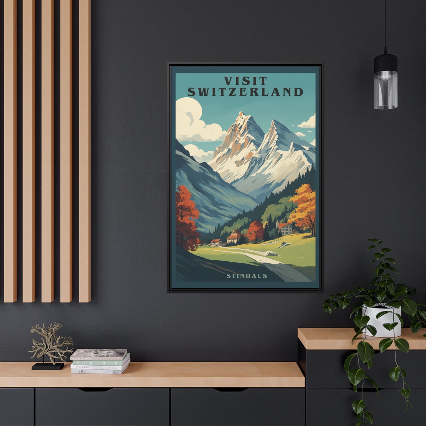 "Visit Switzerland Vintage Poster | Matte Canvas with Black Frame"
