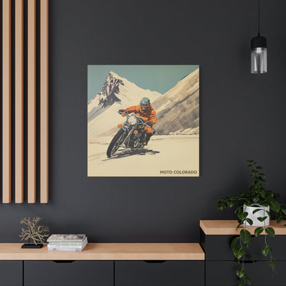 "Vintage Moto Colorado Poster - Mountain Motorcycle Ride Matte Stretched Canvas"Matte Canvas, Stretched, 1.25"