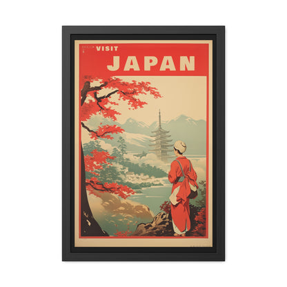 Vintage Japan Travel Poster - 'Visit Japan' Scenic Pagoda View Framed Posters