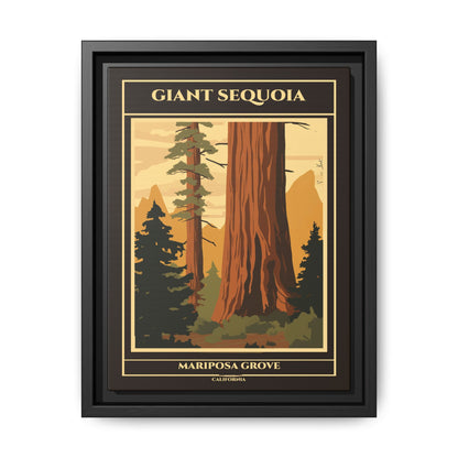 "Vintage Giant Sequoia Poster - Mariposa Grove, California Matte Canvas Wall Art with Black Frame" Matte Canvas, Black Frame
