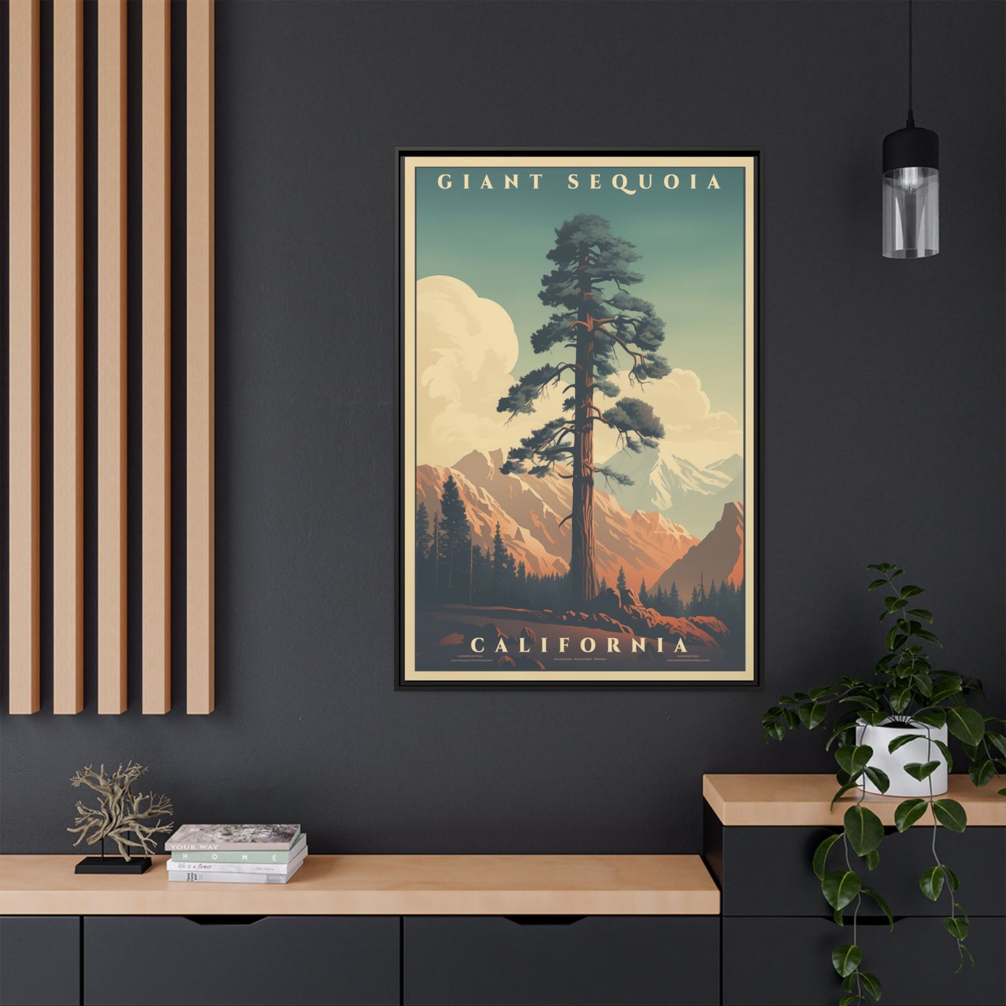 "Vintage Giant Sequoia Poster - California Matte Canvas Wall Art with Black Frame" Matte Canvas, Black Frame