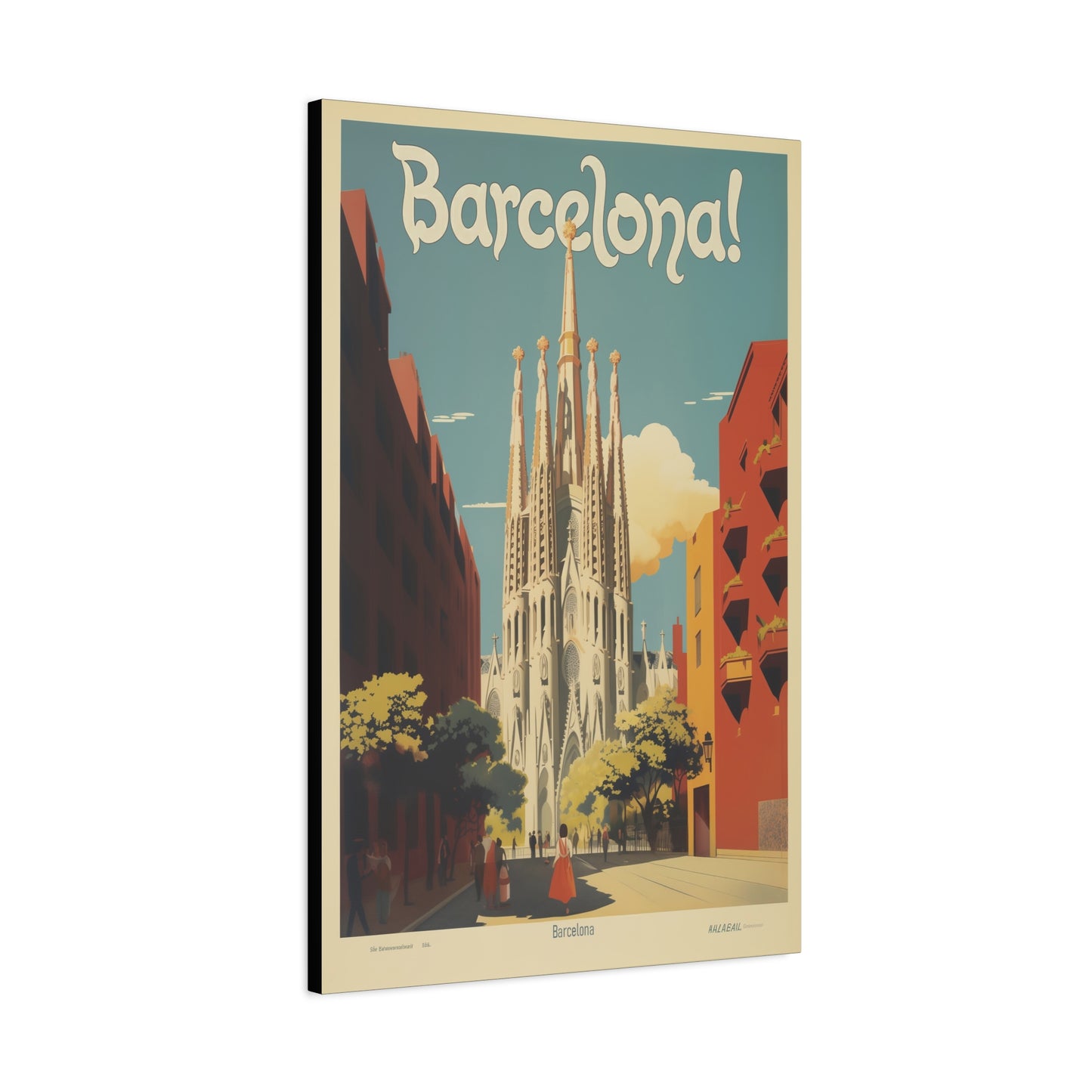 Barcelona Travel Poster Matte Canvas Print - Stretched Wall Art
