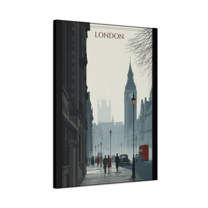 London Street Scene Matte Canvas Wall Art – Vintage Big Ben Cityscape Print