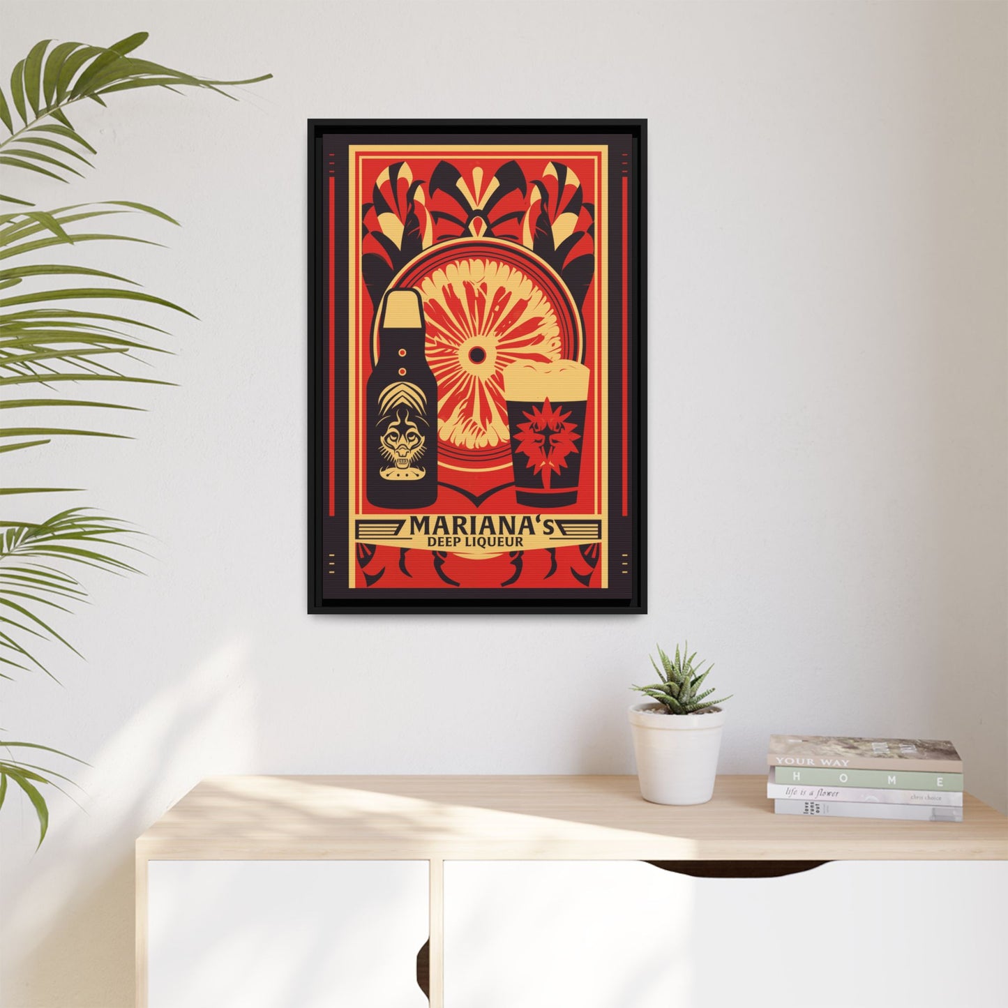 "Vintage Mariana's Deep Liqueur Poster - Bold Citrus Matte Canvas Wall Art with Black Frame" Matte Canvas, Black Frame