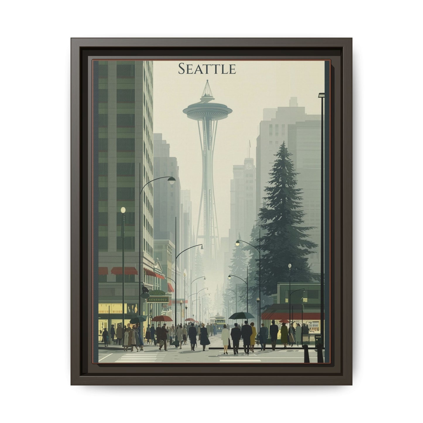 Seattle Space Needle Matte Canvas Print — Framed Vintage Cityscape Wall Art