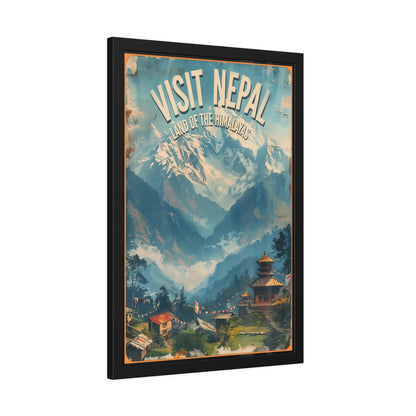 Visit Nepal Vintage Travel Poster — Framed Paper Poster