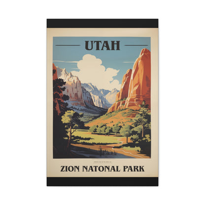 "Vintage Zion National Park Poster - Matte Stretched Canvas Wall Art" Matte Canvas, Stretched, 1.25"