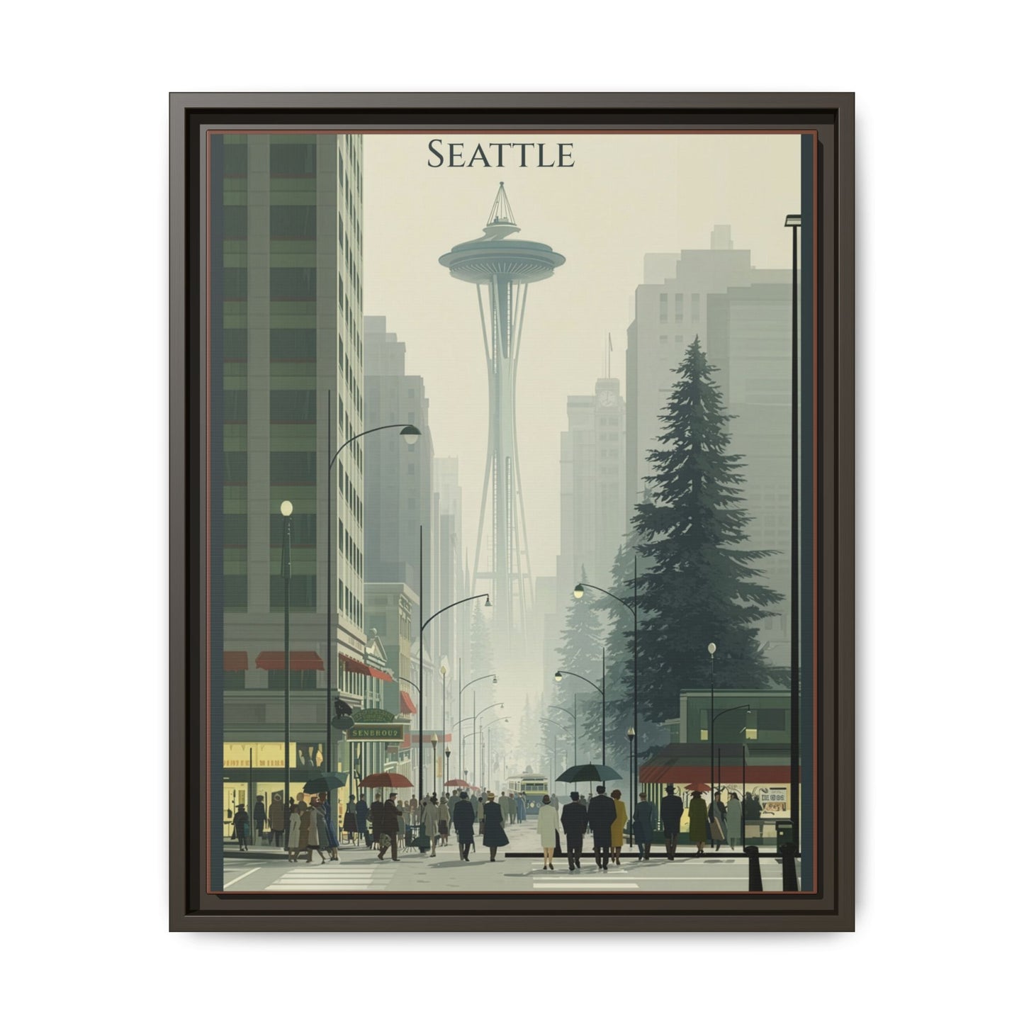 Seattle Space Needle Matte Canvas Print — Framed Vintage Cityscape Wall Art